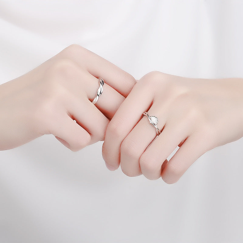 Silver Korean Geometric Couple Rings With Shellfish Design Electroplated Finish Fashion Jewelry For Trendy Jewelry Fans