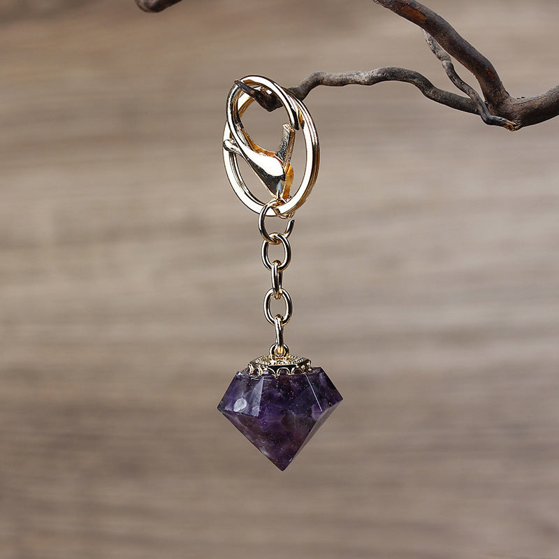 Crystal Gravel Resin Keychain Pendant Modern Design With Tapered Point Handcrafted Natural Stone Accessory Kit
