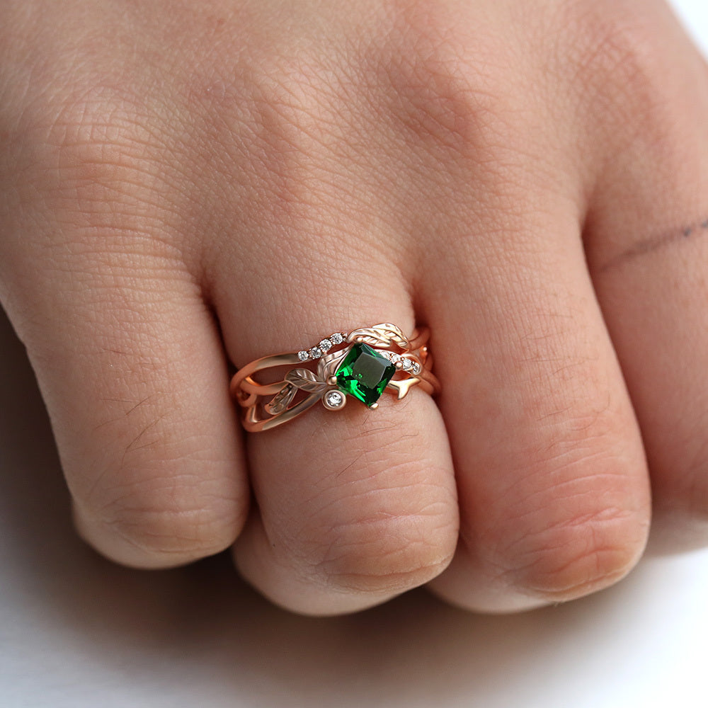 Copper Ring With Geometric Zircon Inlay European Design For Women Fashion Accessory Green Zircon Jewelry Shine