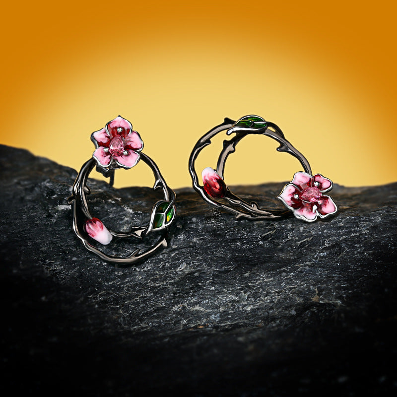 Flower Earrings For Women Elegant Silver Tone Studs With Diamond Accents Alloy Inlaid Gems White Copper Shines
