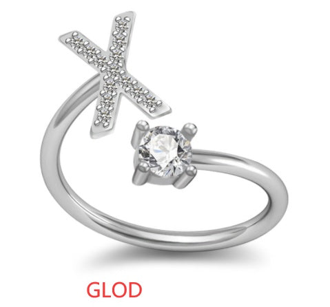 Womens Initial Rings Adjustable Copper Letter Ring With Sterling Silver Gem Inlay Fine European Jewelry A to Z