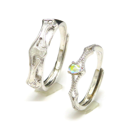 Couple Rings Set Adjustable Matching Rings For Him And Her Copper Rings With Gold Plated Artificial Gem Inlays