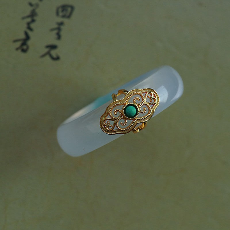 Women's Adjustable Ring White Chalcedony Resin Flower