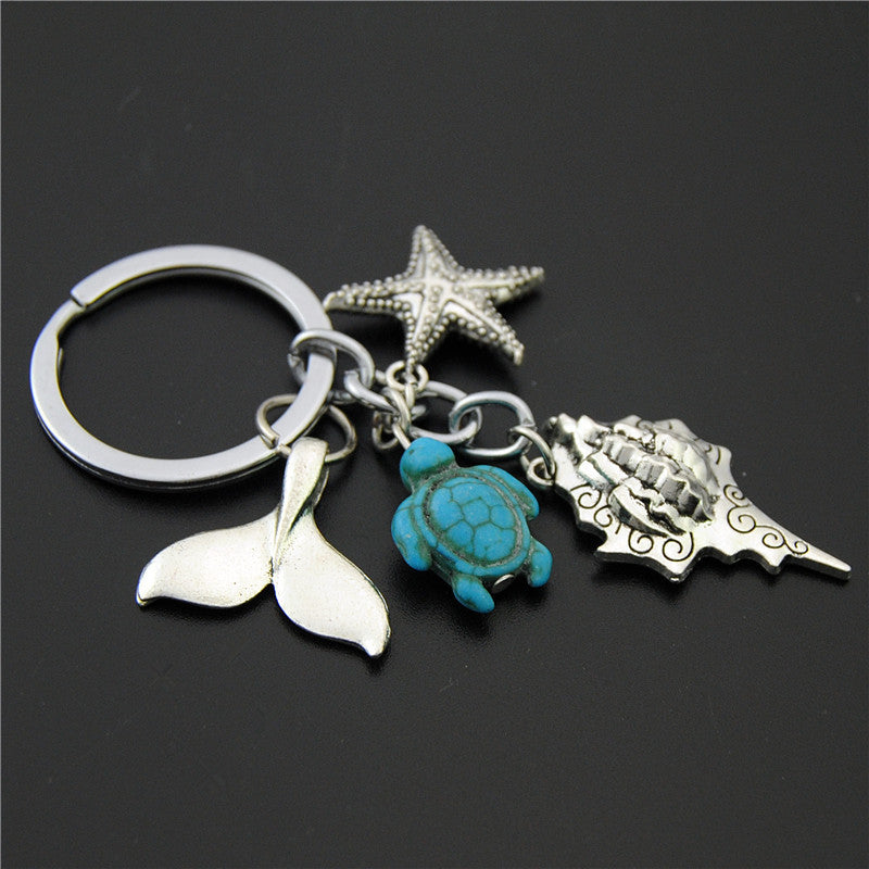 Unisex Skull Keychain Antique Silver Plated Alloy Turquoise Pendant Decoration Gift Skull Key Ring Collectible