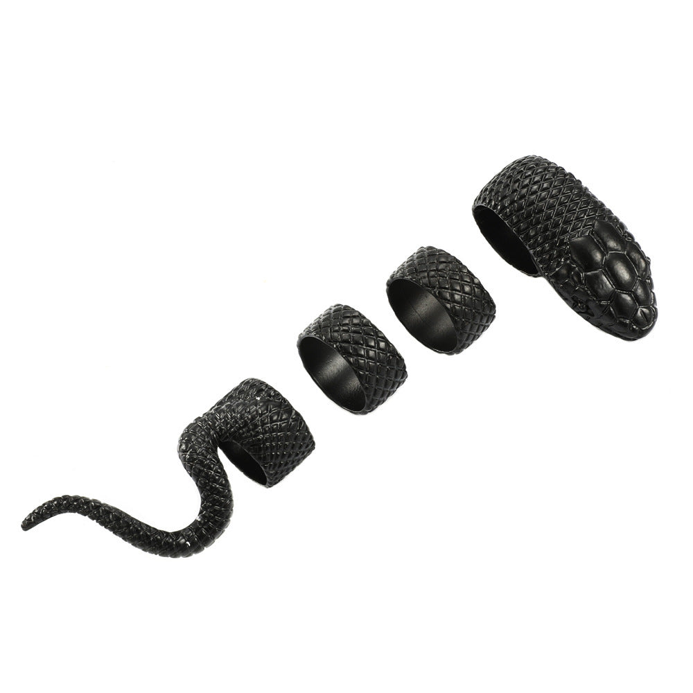 Women Snake Ring Set Retro Animal Zodiac Rings Punk Alloy Jewelry Gift Set For Women With Antique Silver Tones