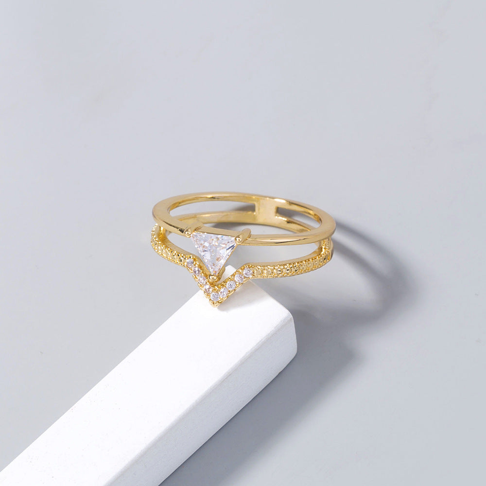 Geometric Triangle Ring Copper Zircon Ins Style Statement Ring For Women Fashion Jewelry Irregular Design Chic