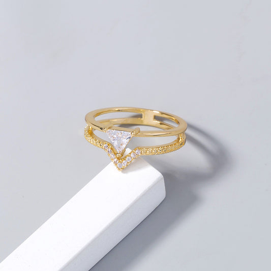 Geometric Triangle Ring Copper Zircon Ins Style Statement Ring For Women Fashion Jewelry Irregular Design Chic