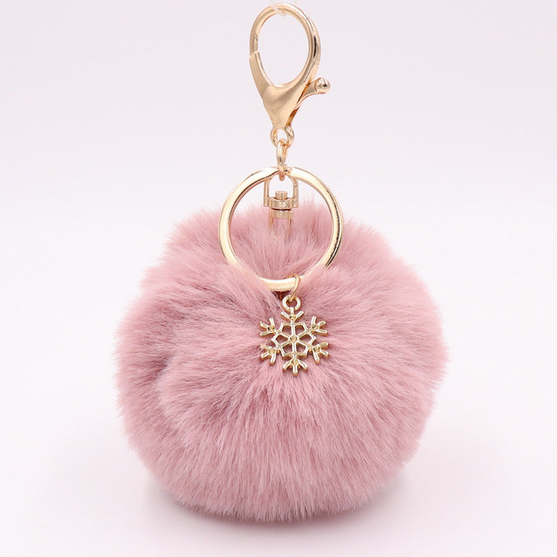 Plush Snowflake Keychain Winter Holiday Decoration Bag Pendant Alloy Keyring Fluffy Snow Ball Charm Gift Ideas