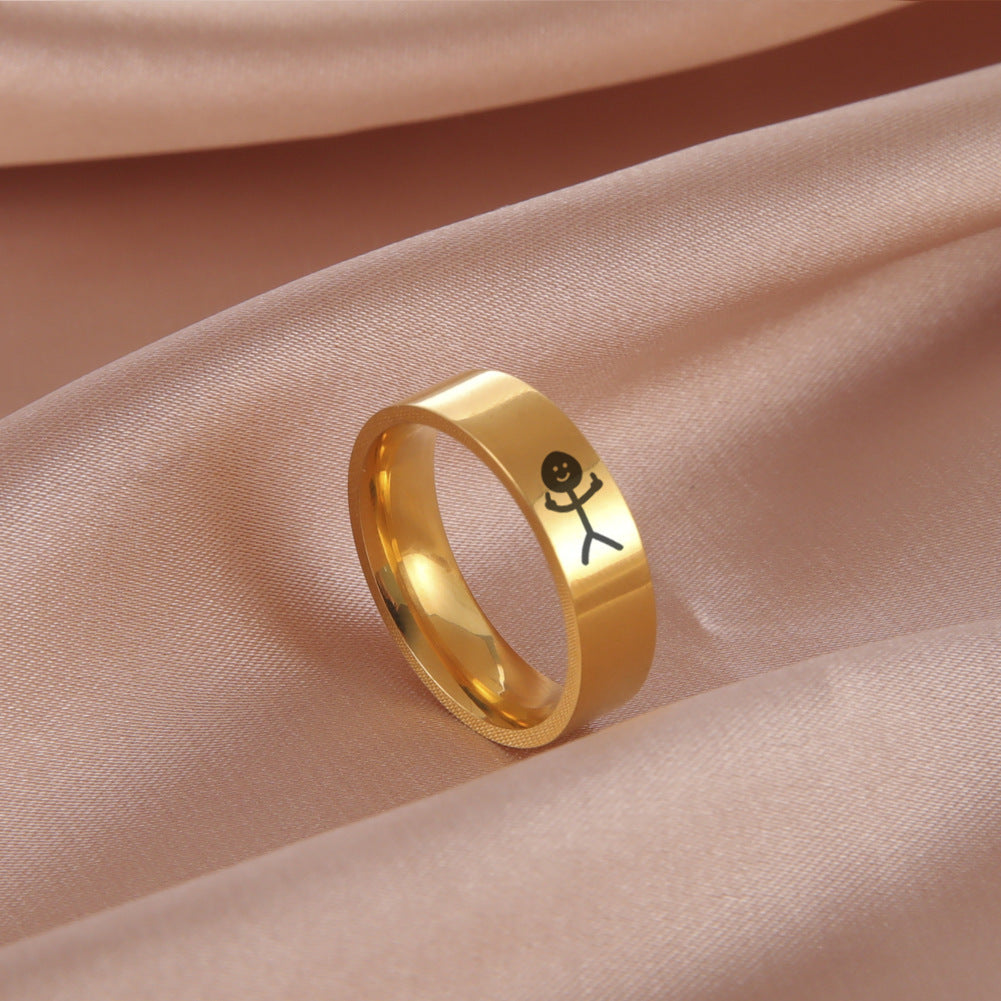 Unisex Titanium Steel Ring Laser Engraved Villain Design 8mm Stainless Band Electroplated Jewelry Gift For Him