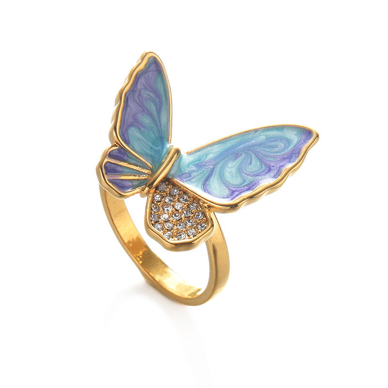Butterfly Ring With Diamond Look In Stainless Steel Jewelry
