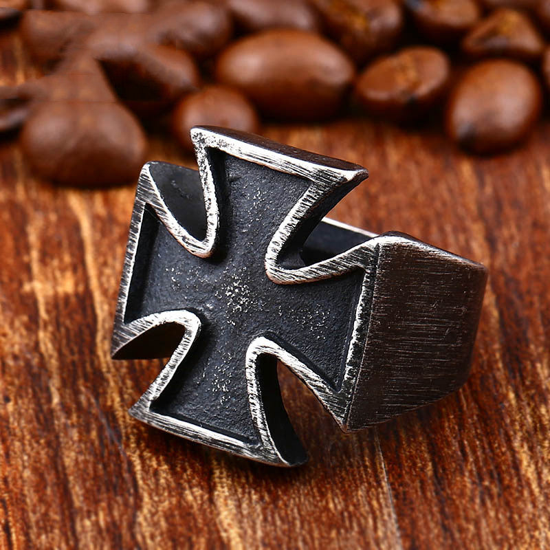 Men Iron Cross Ring Black Stainless Steel Gothic Fashion Jewelry Accessory Durable Antique Electroplating Type
