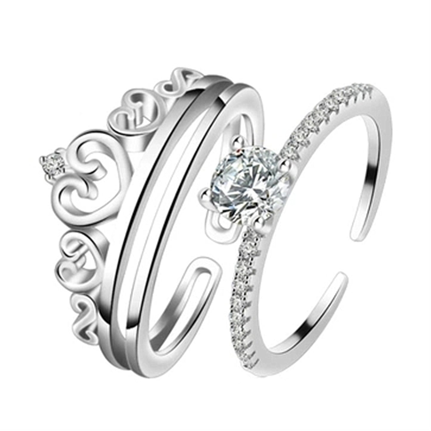 Personalized Crown Silver Ring Two In One Princess Ring