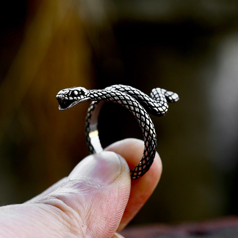 Stainless Steel Snake Ring Retro Ornament For Men Polished Finish US Sizes 7 8 9 10 11 12 13 Durable Everyday Wear