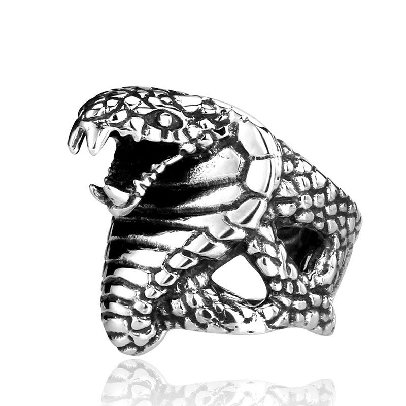 Men Titanium Steel Cobra Ring Bold Statement Jewelry