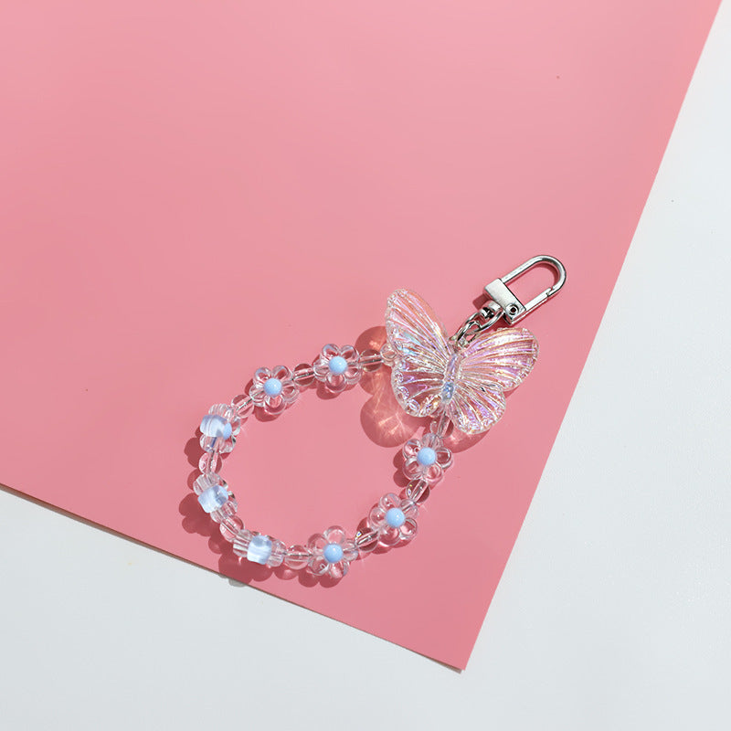 Resin Flower Keychain Epoxy Finish With Metal Accents Cartoon Butterfly Pastoral Pendant Design Women And Lace