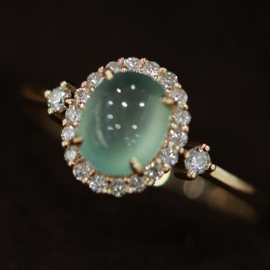 Women's Chalcedony Ring Gold Plated Copper Oval Gemstone Inlaid Fashion Jewelry Statement Gift For Her Gemstone