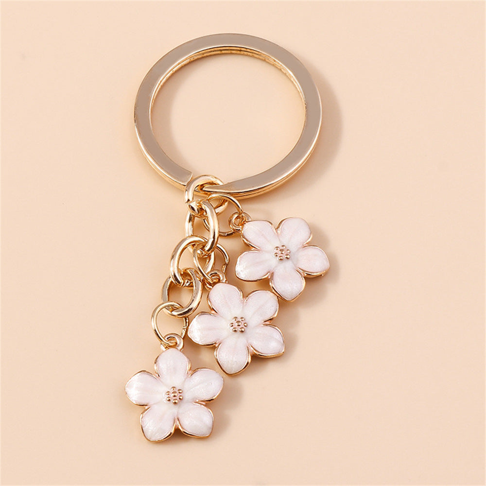 Girly Cherry Blossom Epoxy Zinc Alloy Keychains Flower Pattern Handbag Charm Decoration Purple Flowers Pendant