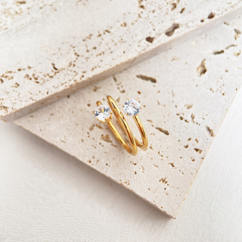 Titanium Steel Index Finger Ring Adjustable Opening With Large Diamond Zircon Inlay Geometric Ring European Style