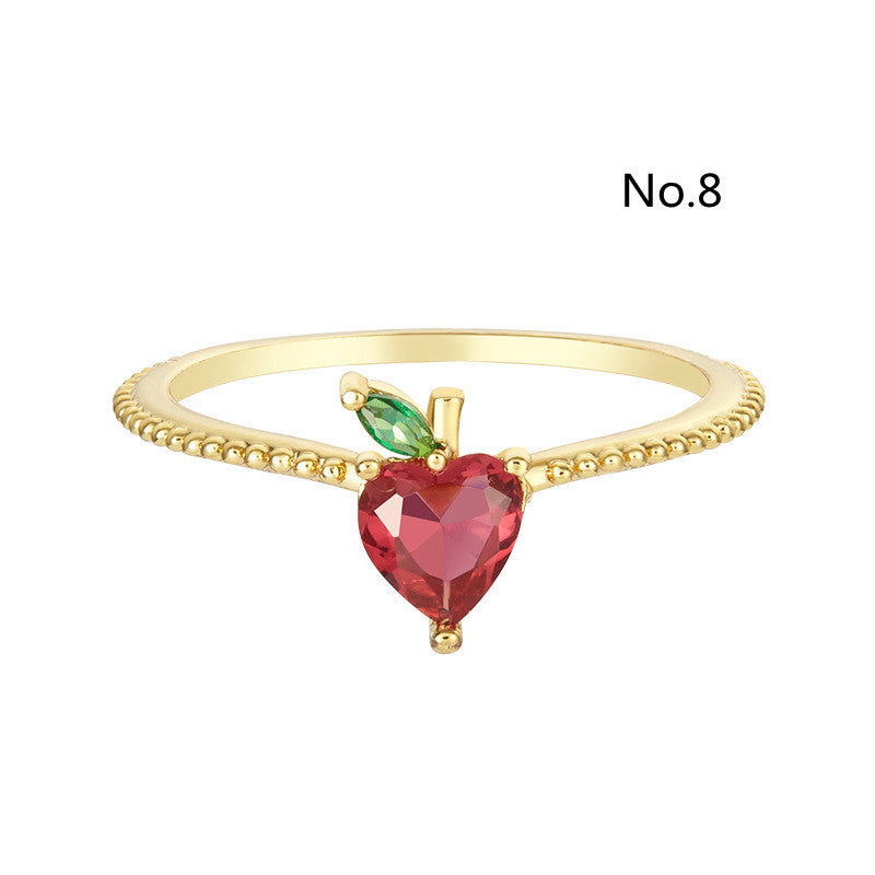 Tropical Fruit Ring Copper Zircon Fruit Shape Jewelry Womens No7 Holiday Gift Gold Plated Inlay For Daily Wear