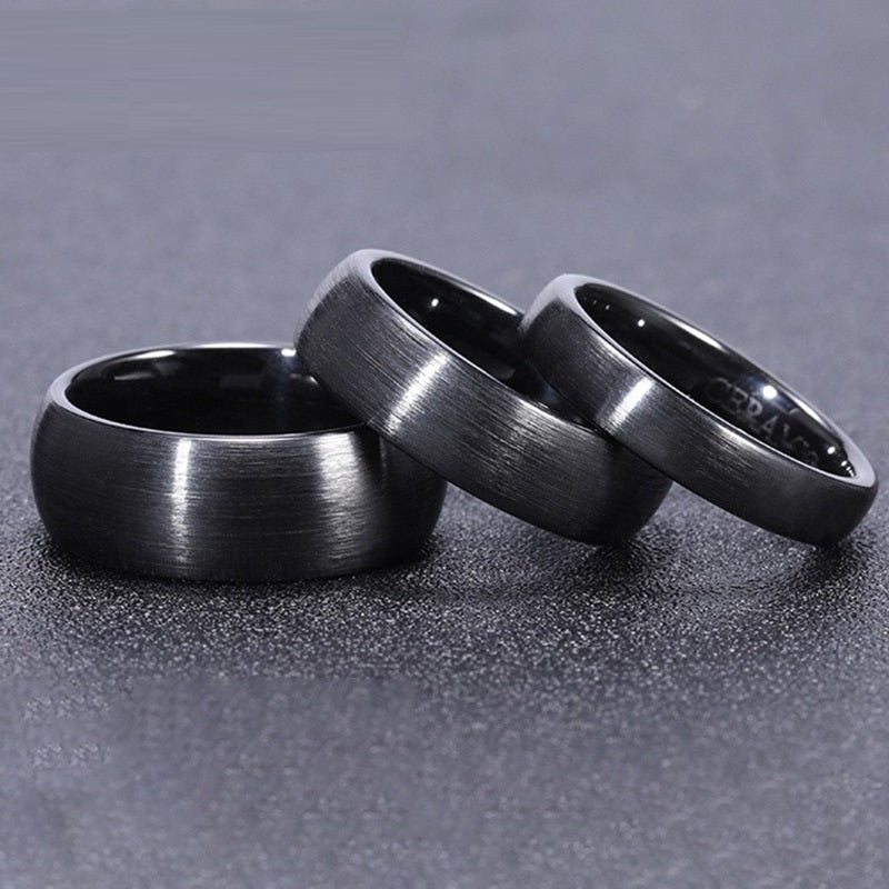 Men's Black Ceramic Ring Trendy Geometric Jewelry Band Simple Fashion Ring for Him Round Design Sizes 4 to 14