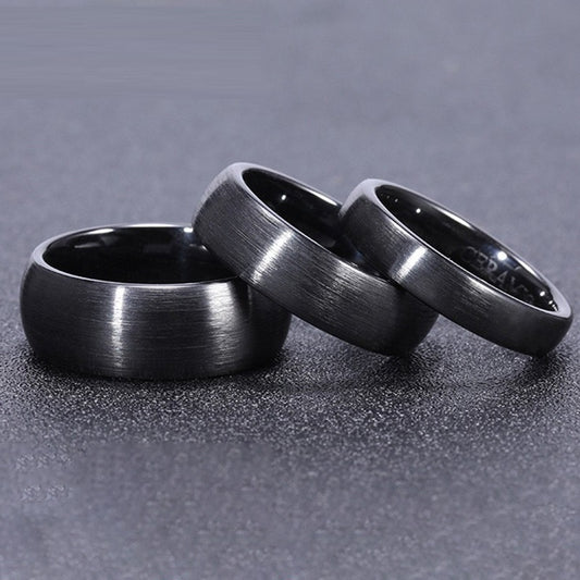 Men's Black Ceramic Ring Trendy Geometric Jewelry Band Simple Fashion Ring for Him Round Design Sizes 4 to 14