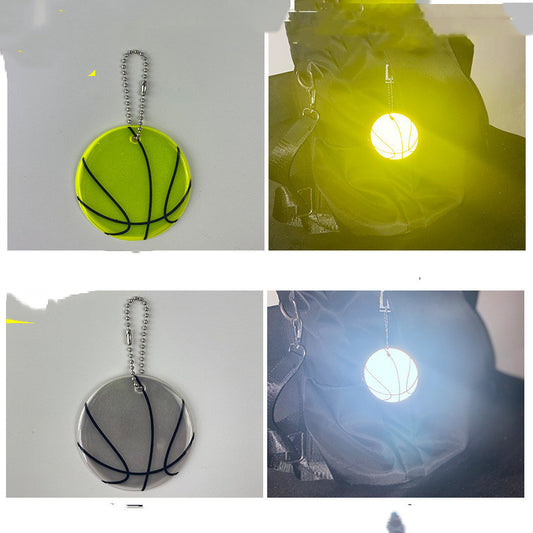 Reflective Basketball Pendant Weather Resistant Ornament For Backpacks Fluorescent Yellow And Silver White RGB