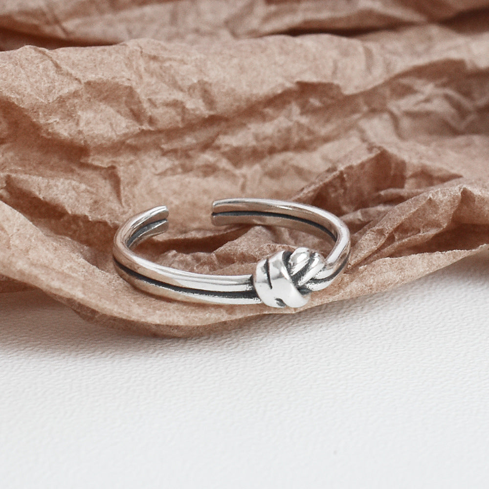 Women 925 Sterling Silver Ring Vintage Knotted Geometric Retro Statement Knuckle Jewelry For Her Vintage Style