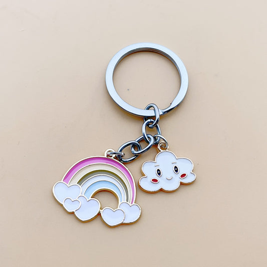 Womens Keychain White Cloud Rainbow Alloy Key Chain Fashion Accessory Gift For Women Simple Gift For Style Now
