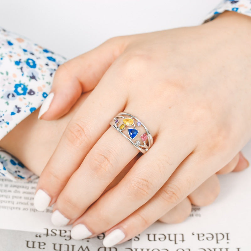 Geometric Alloy Ring Electroplated Wedding Band With Artificial Gem Inlay For Women Elegant Minimalist Jewelry Gift