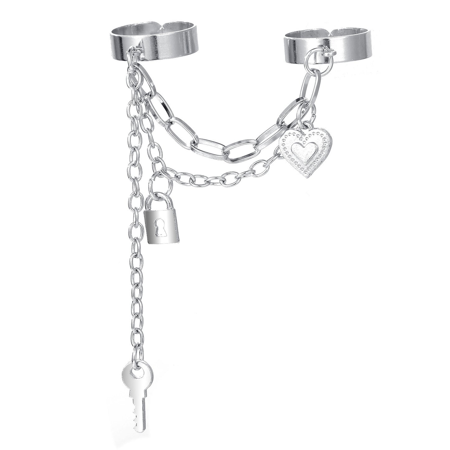 Adjustable Butterfly Chain Ring for Women Men Open Heart Geometric Alloy Electroplated Unisex Ring Trendy Look