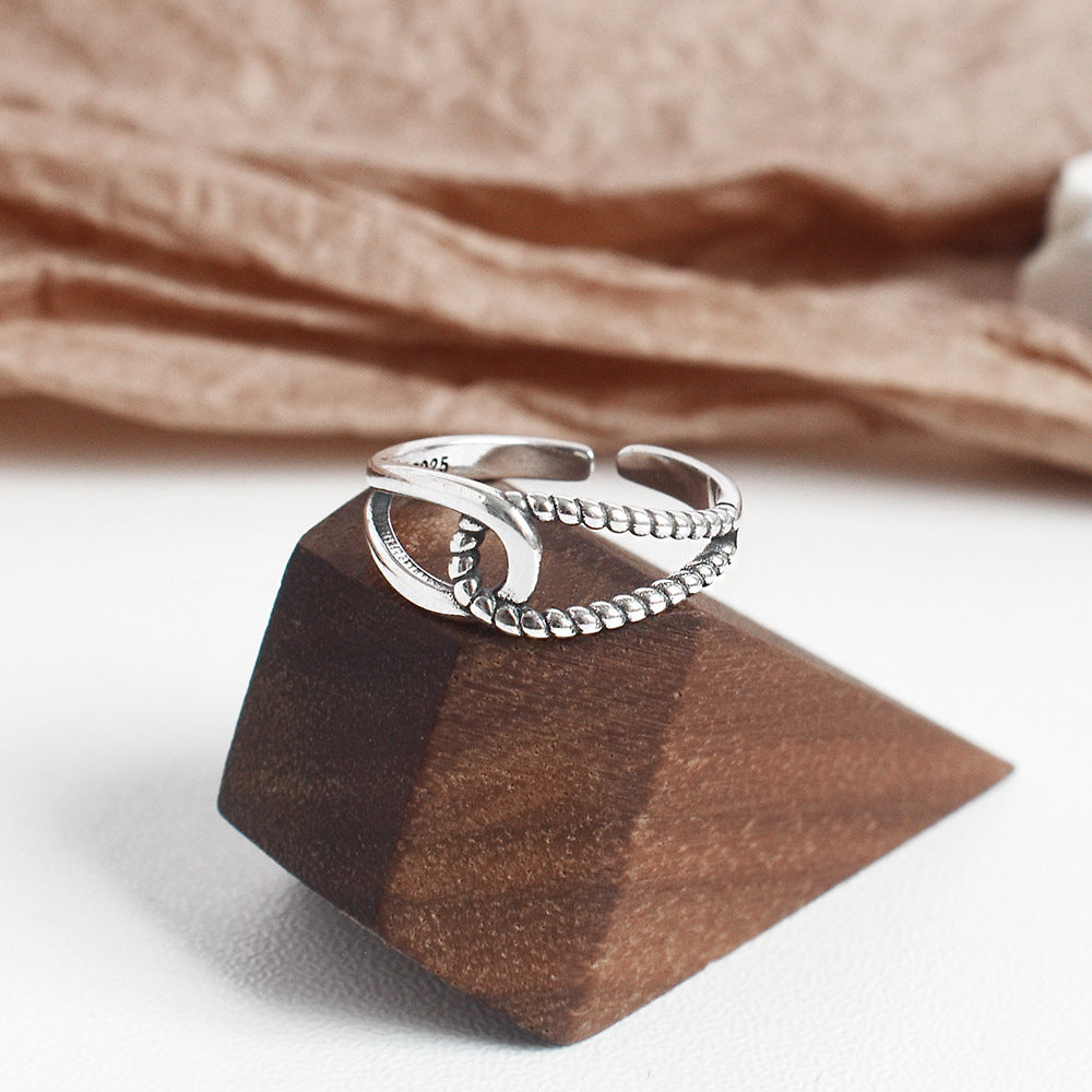 Sterling Silver S925 Retro Interwoven Twist Ring For Women