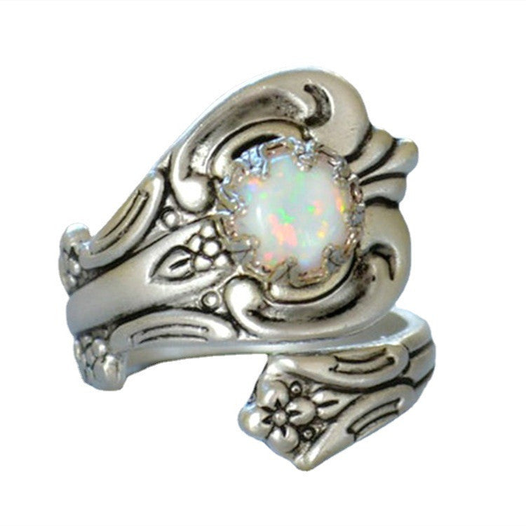 Floral Engraved Alloy Ring Vintage Fashion Minimalist Silver Electroplated Jewelry For Women Classic Accessory