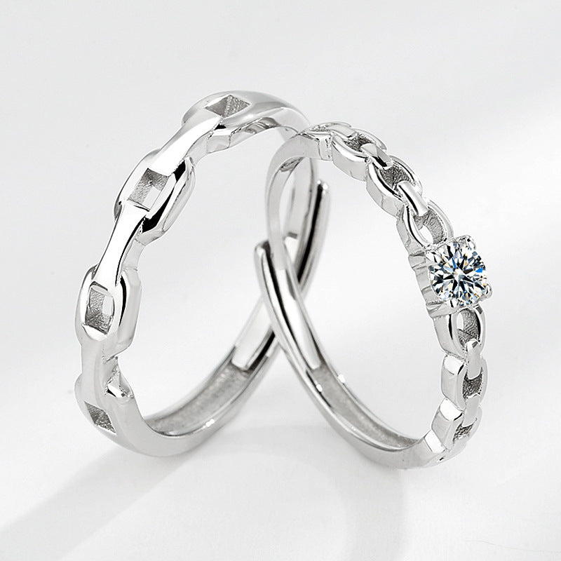 Adjustable Geometric Couple Rings For Him And Her Matching Bands Promise Jewelry Anniversary Gift Silver Spark