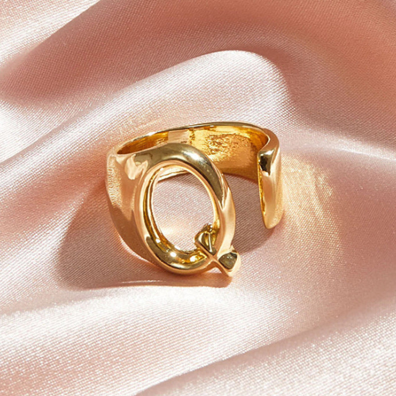 Gold Alloy Letter Ring For Women Initial Alphabet Ring Electroplated Simple Fashion Jewelry Gift For Daily Wear Style