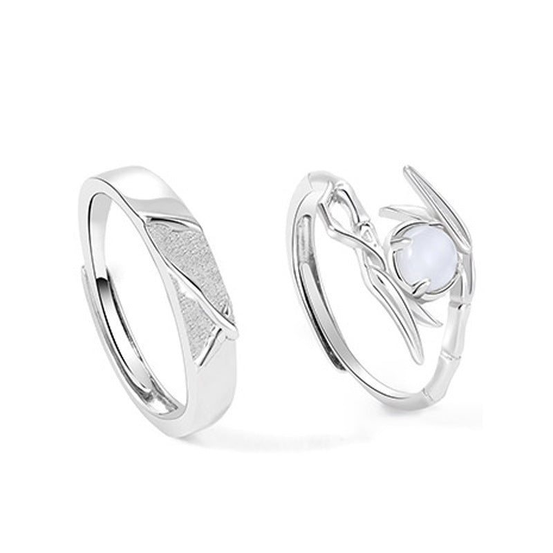 Couple Rings Set His And Hers Matching Rings Inlaid Zircon Rings Flower Shaped Rings Bamboo Joint Design Rings