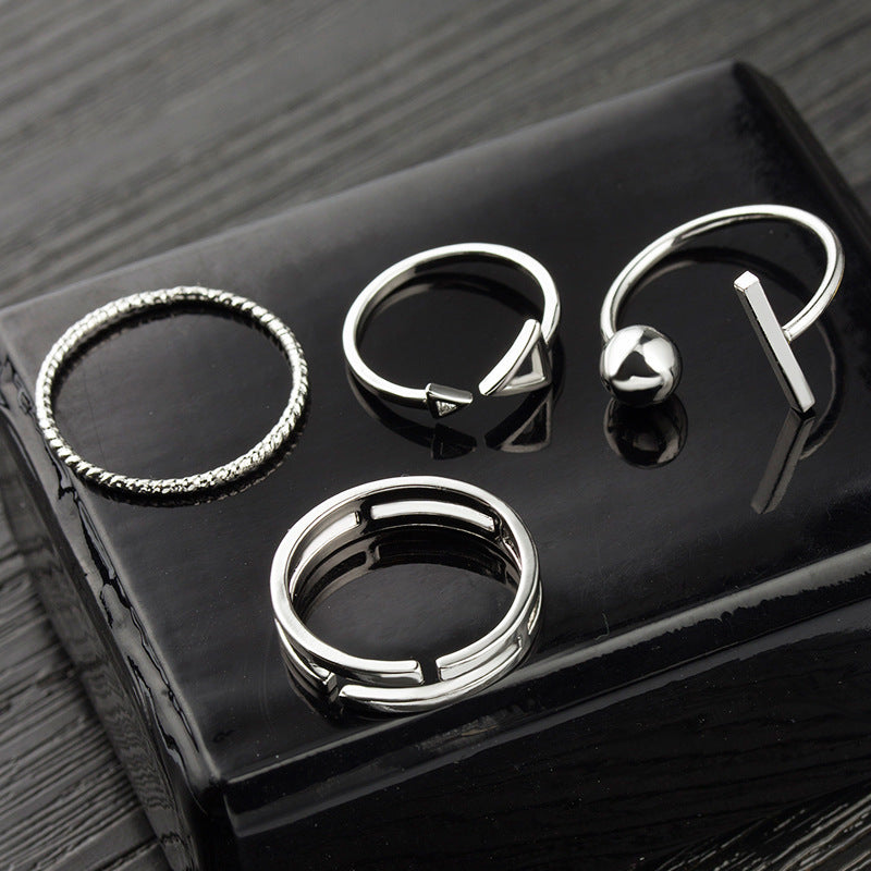 Unisex Rings Set Of 4 Geometric Alloy Adjustable Rings Individually Packed Electroplated Finish Everyday Simple