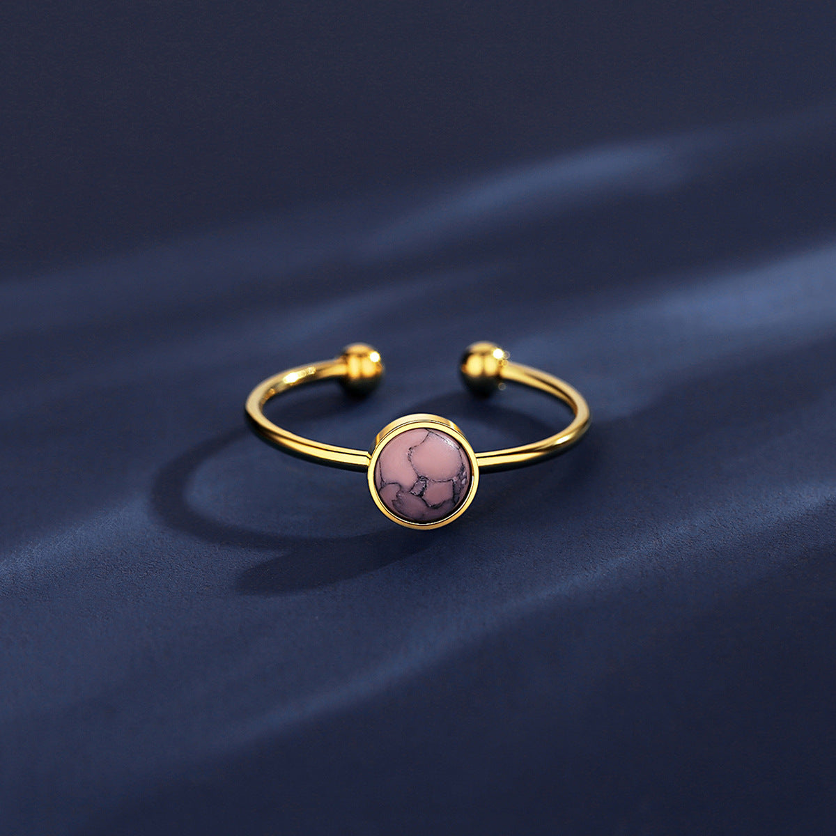 Womens Adjustable Stainless Steel Ring Round Geometric Turquoise Jewelry Simple Creative Design Ring Trendy For Women