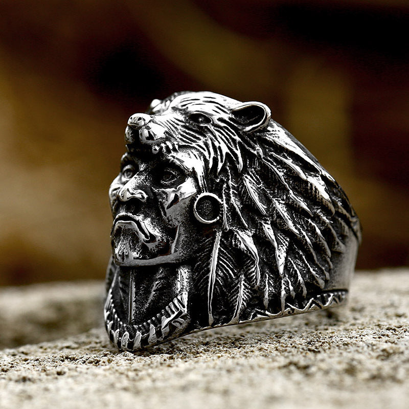 Men's Titanium Steel Ring with Turquoise Stone Polished Emirates Ornament Animal Zodiac Ring for Men Polished Statement Ring Stainless Steel Casting Ring