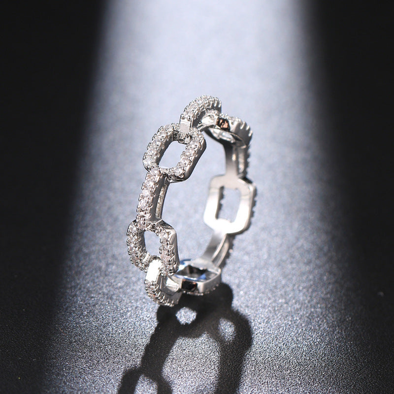 Zircon Chain Ring Women Men Floral Inlay Gold Plated Copper Jewelry Fashion Accessory Size 6 7 8 9 Unisex Style