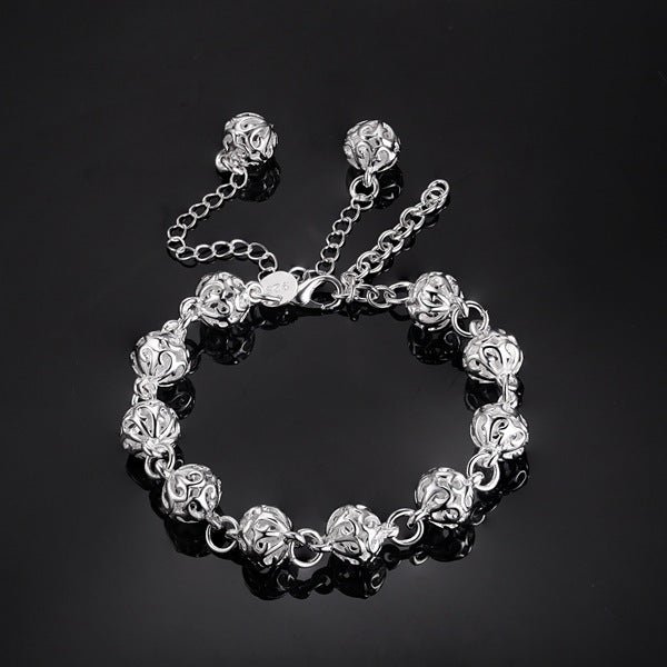 Silver Geometric Bracelet For Women Hollow Ball Design