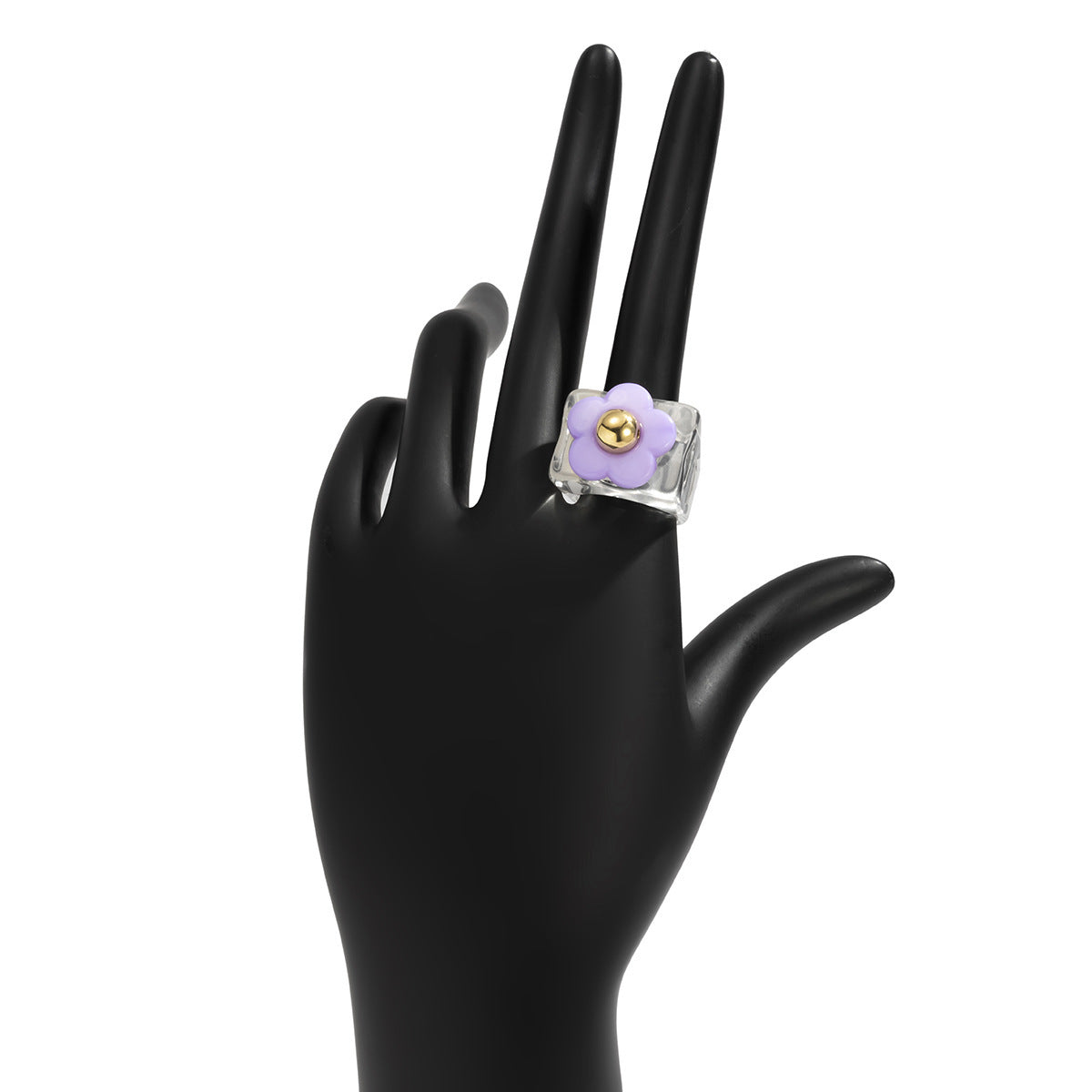 Womens Flower Resin Ring Wide Floral Statement Fashion Ring