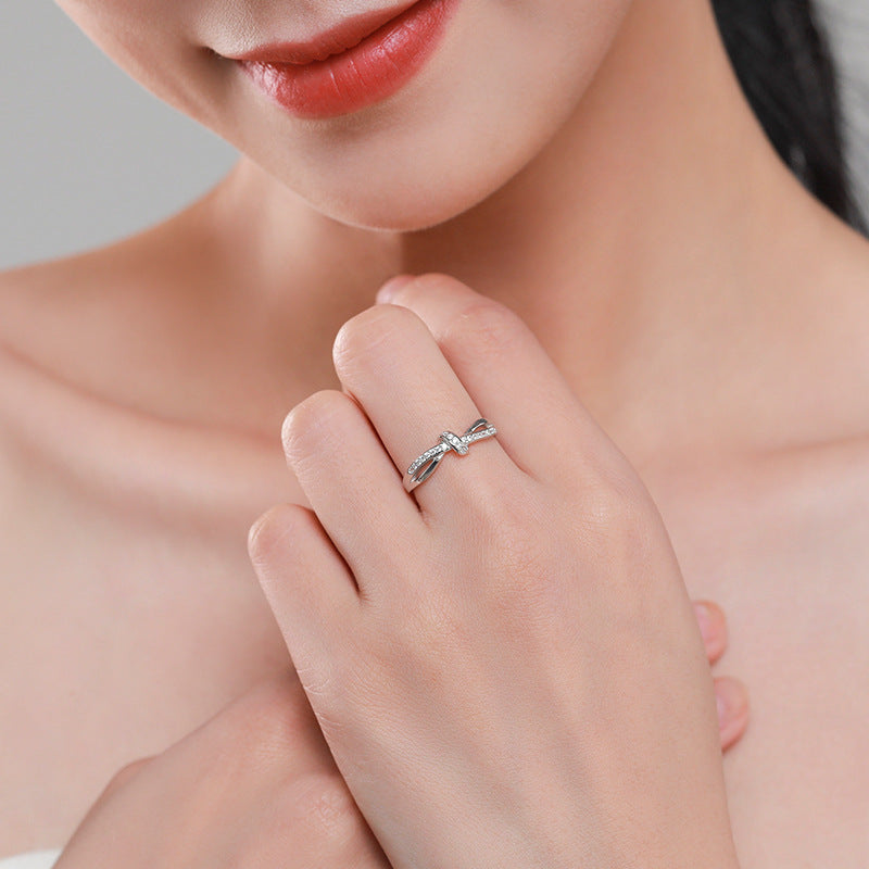 Womens Sterling Silver Double Knotted Ring With Gold Plated Gemstones Geometric Design 925 Silver Ring Diamond