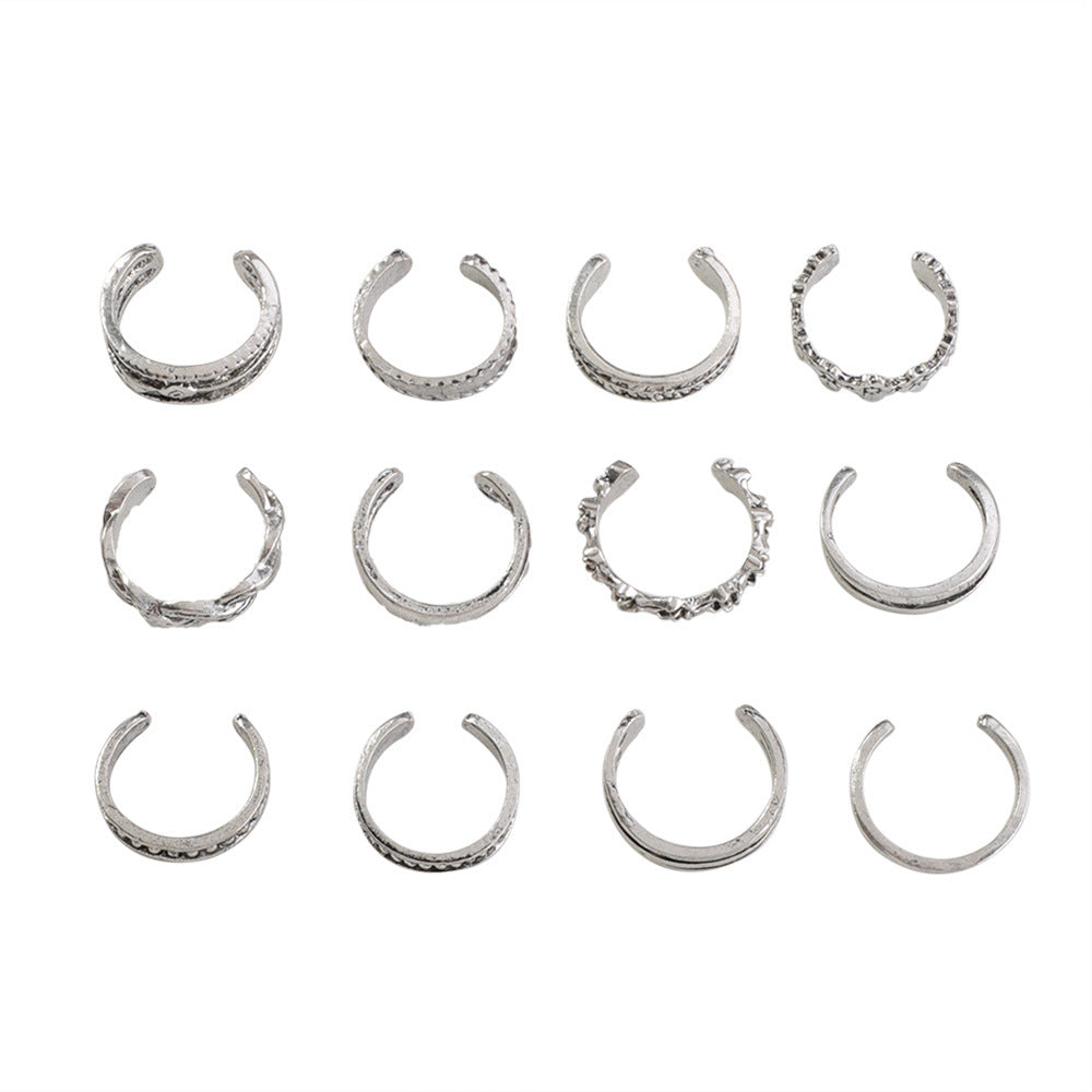 Womens Ring Set 12 Piece Trendy Geometric Imitation White Gold European American Rings Individually Packed Now