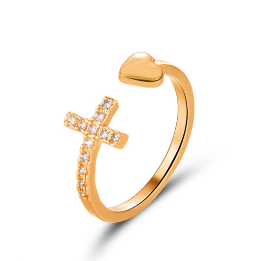 Adjustable Cross Ring Copper Zircon Geometric Metal Design Love Index Finger Ring Simple Band Korean Fashion Ring