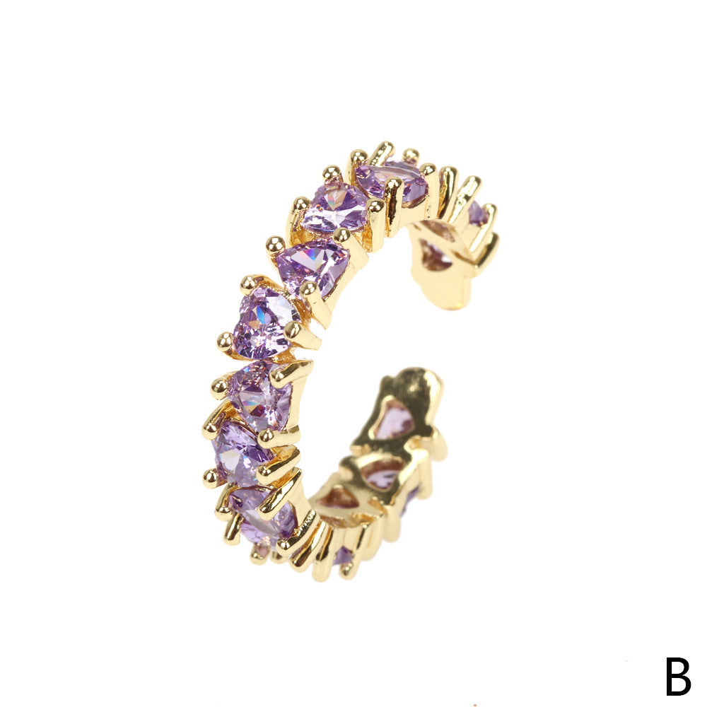 Womens Heart Ring With Color Zirconium Inlaid Copper Adjustable Opening For Festivals And Gifts Europe America