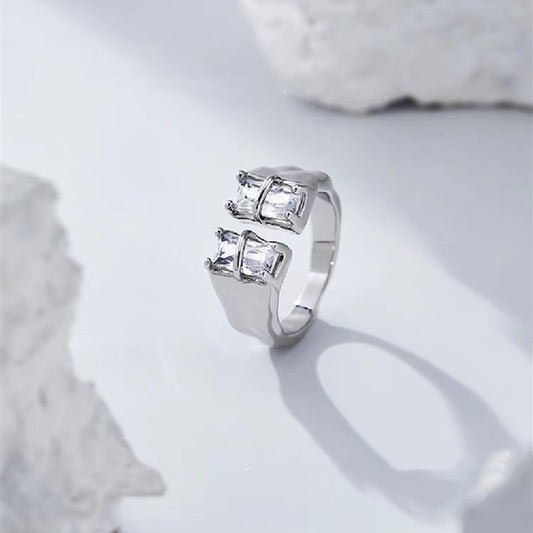 Unisex Adjustable Diamond Ring Copper Gold Silver Plated For Women Men Anniversary Engagement Jewelry Gift Box