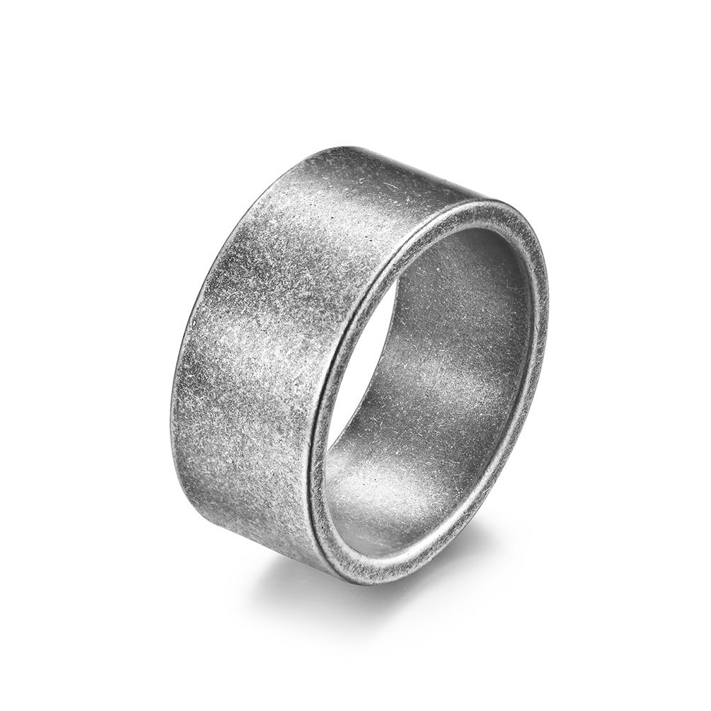 Mens Stainless Steel Ring Flat Band Matte Brushed Finish Vintage Silver Ring Unisex Geometric Design Ring Ring