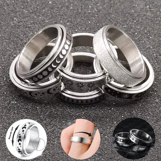 Stainless Steel Spinner Ring With Moon And Stars Design Rotatable Unisex Jewelry For Relaxation And Style Chic