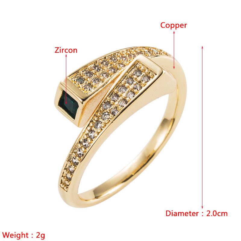 Gold Plated Copper Zircon Geometry Ring With Micropave Design For Fashion Forward Women Everyday Wear Lightweight