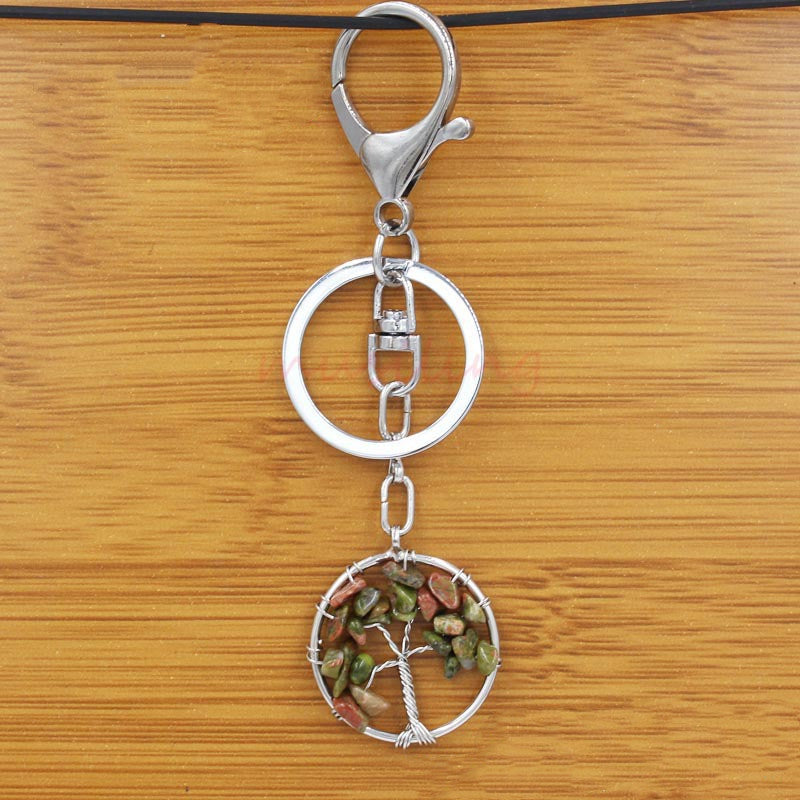 Crystal Tree of Life Amethyst Keychain Pendant Electroplated Round Charm for Handbags and Backpacks Decoration